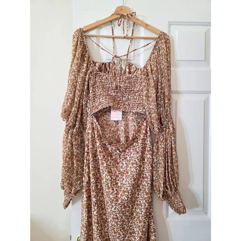 Free People Aglow Midi Dress in Tea Combo M NWT